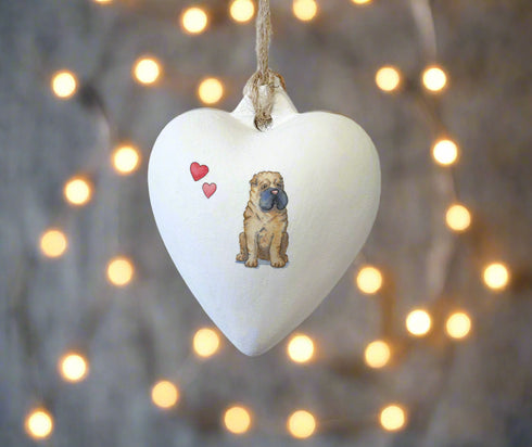 Shar Pei Ceramic Heart Bauble